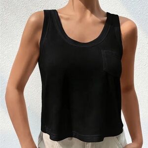 (2 Tee’s) 1 Black & 1 White Solid Colors with Front Pocket 2 Tank Tops Size: S